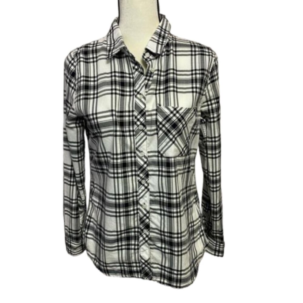 Banana Republic Soft Wash Plaid Black & White Button Down Top Size S #1296